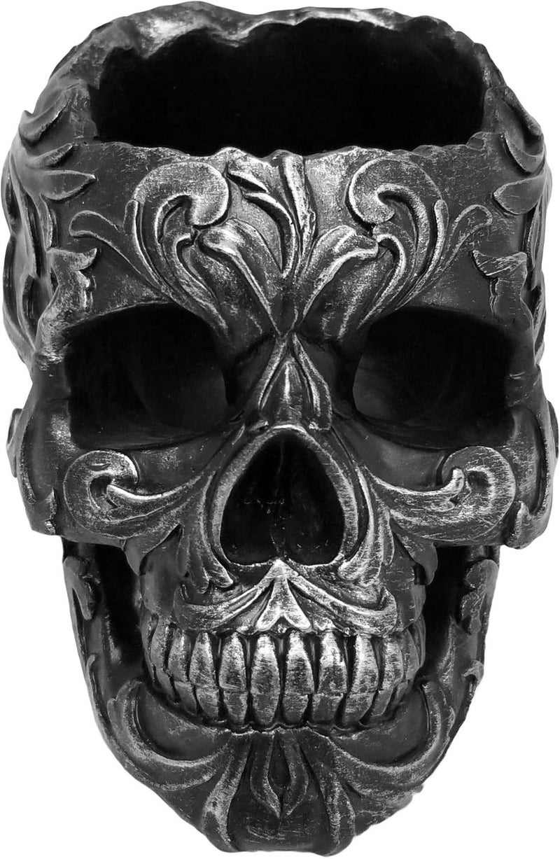 DWK Skull Victorian Gothic Decorative Pen Holder | Goth Office Supplies and Black Desk Organizers and Accessories | Gothic Halloween Desk Decorations - 5" - Image 4